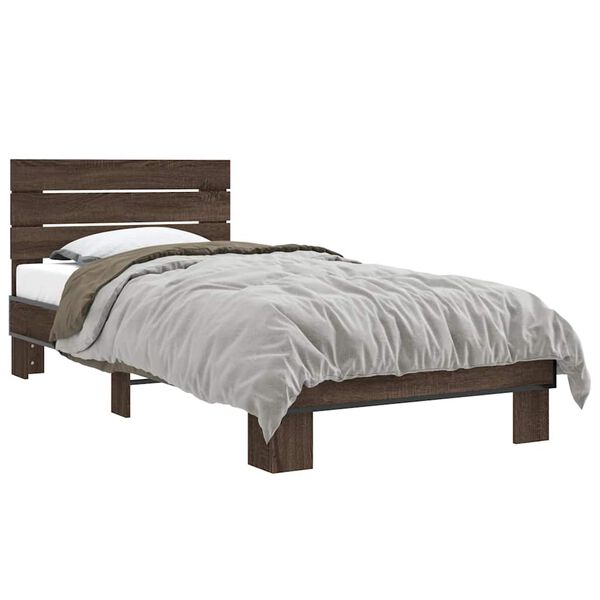 vidaXL Estructura cama madera ingenier&iacute;a metal roble marr&oacute;n 90x200 cm