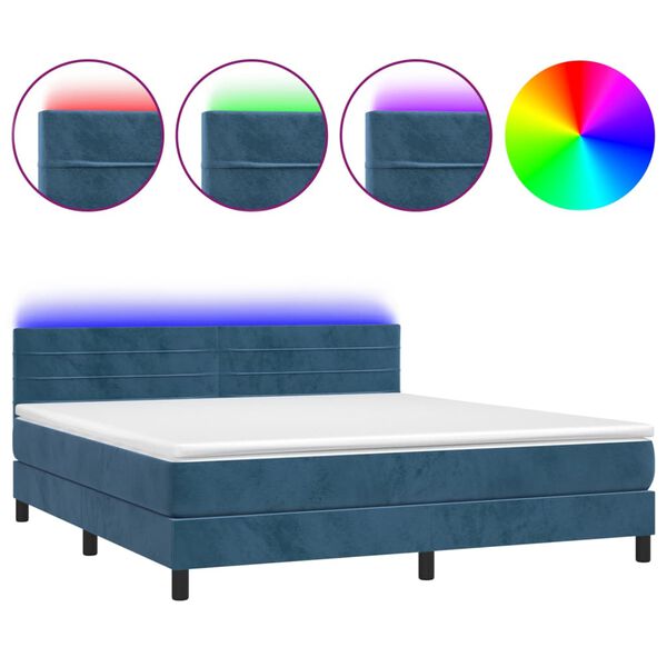 vidaXL Cama box spring colch&oacute;n y LED terciopelo azul oscuro 180x200 cm