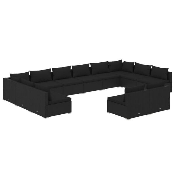 vidaXL Set de muebles de jardín 12 pzas cojines ratán sintético negro