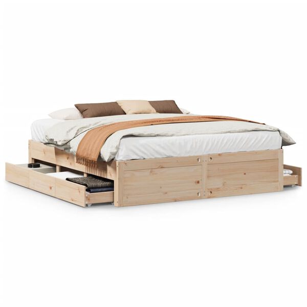 vidaXL Cama con cajones sin colch&oacute;n madera maciza de pino 180x200 cm