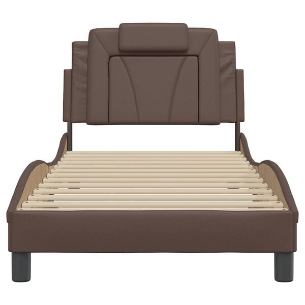 vidaXL Estructura de cama Viana sin colch&oacute;n cuero sint&eacute;tico marr&oacute;n 90x190 cm