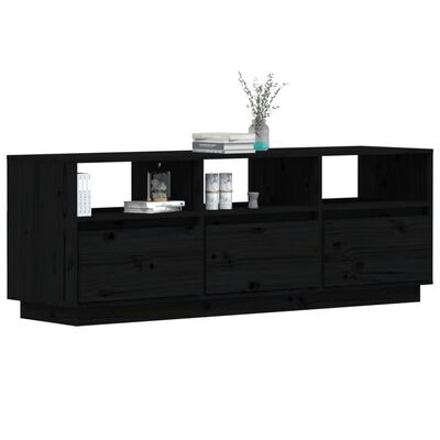 vidaXL Mueble de TV de madera maciza de pino negro 140x37x50 cm