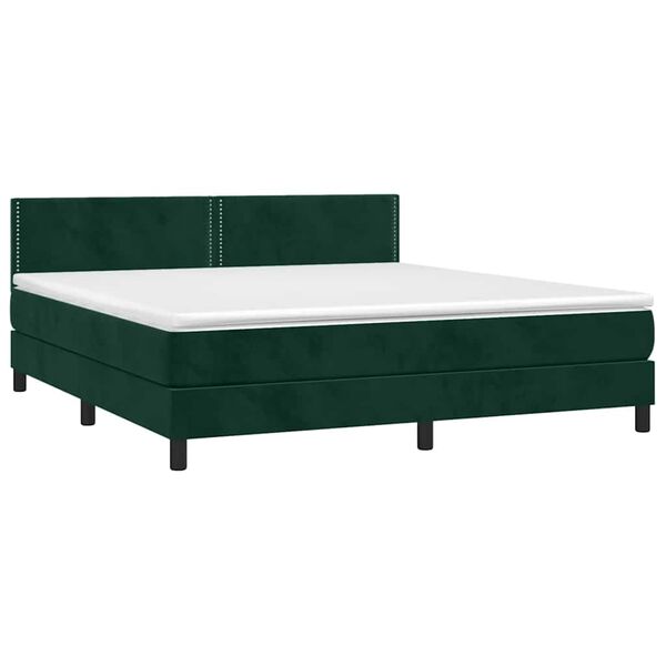 vidaXL Cama box spring colch&oacute;n y LED terciopelo verde oscuro 180x200cm