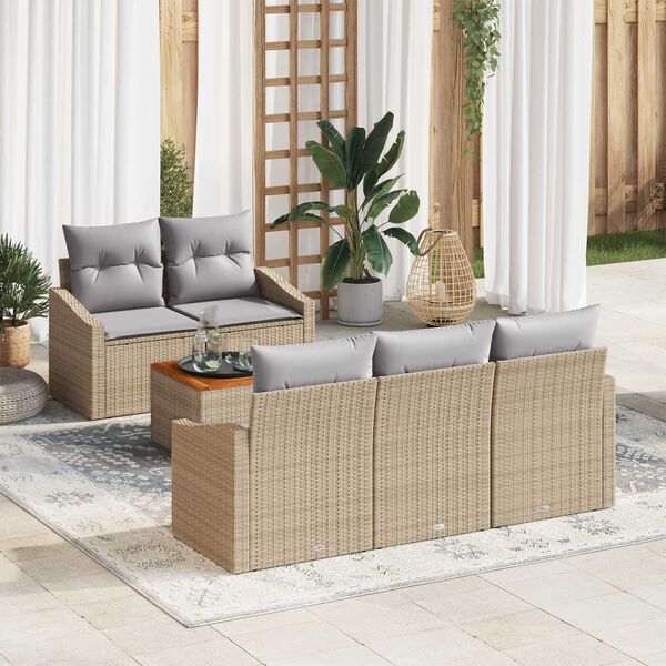 vidaXL Conjunto de sof&aacute;s de jard&iacute;n 6 pcs Beige rat&aacute;n sint&eacute;tico