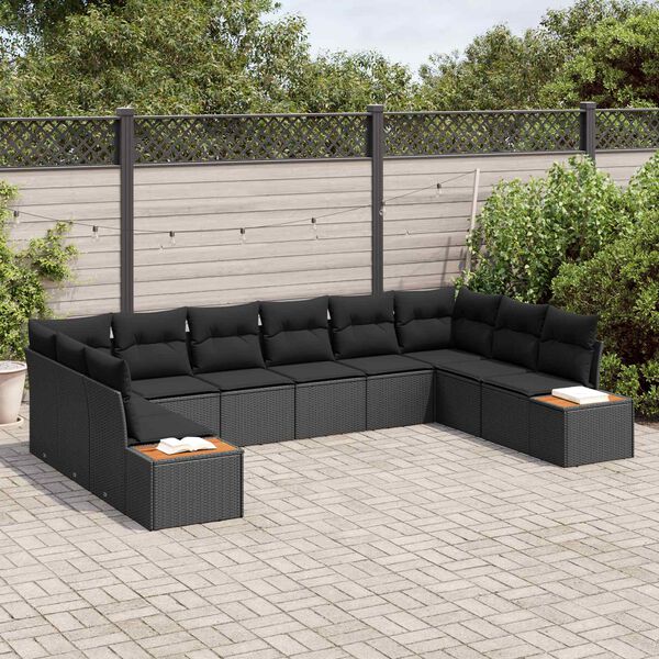 vidaXL Conjunto de sof&aacute;s de jard&iacute;n 10 pcs Negro Rat&aacute;n sint&eacute;tico