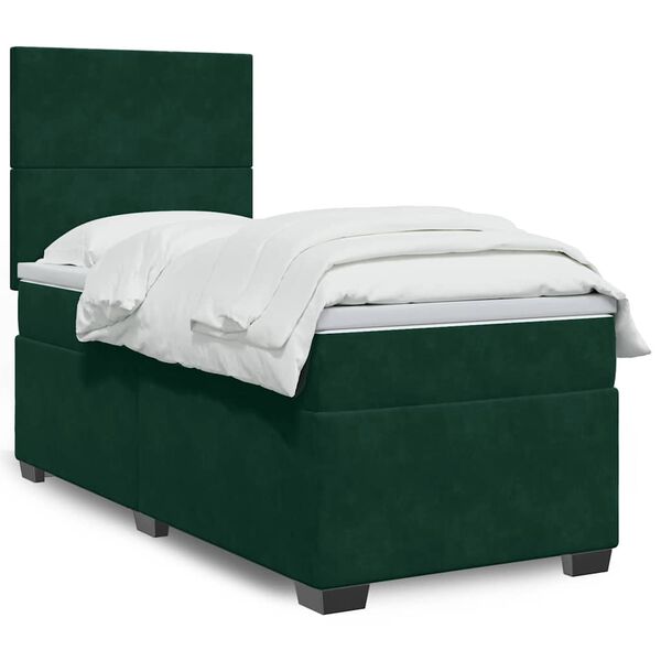 vidaXL Cama box spring con colch&oacute;n terciopelo verde oscuro 80x200 cm