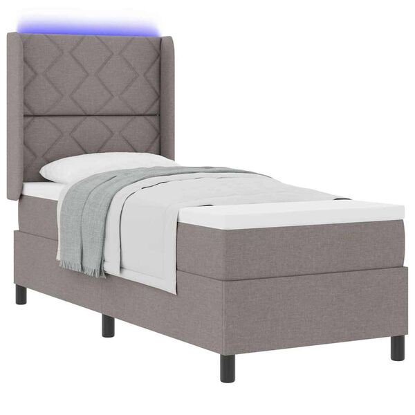 vidaXL Cama Box Spring LED con colch&oacute;n Taup&eacute; 80 x 200 cm tela