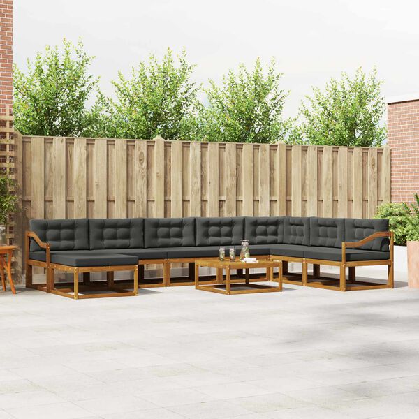 vidaXL Conjunto de sof&aacute;s de exterior 9 pcs Natural y Antracita