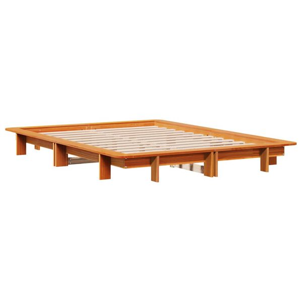 vidaXL Cama sin colch&oacute;n madera maciza de pino marr&oacute;n cera 120x200 cm