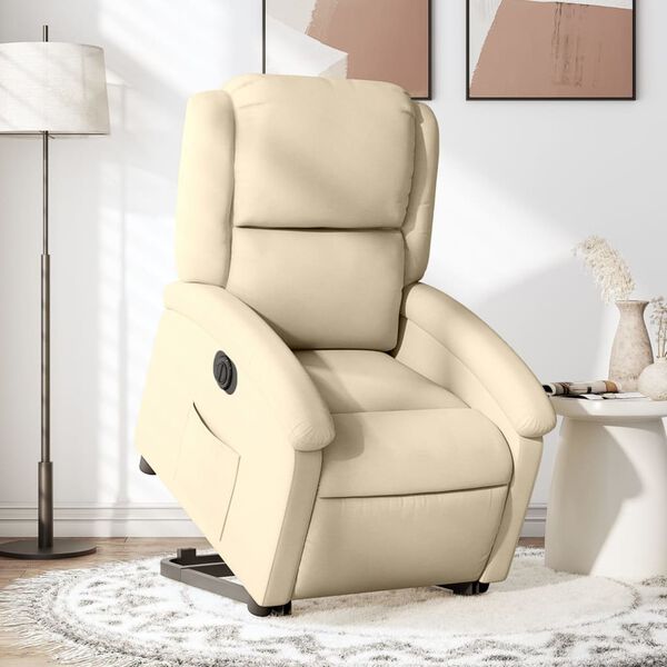 vidaXL Sill&oacute;n el&eacute;ctrico reclinable elevable de tela color crema