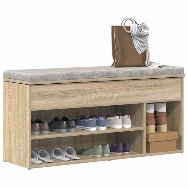 vidaXL Banco zapatero madera de ingenier&iacute;a roble sonoma 102x30,5x45 cm