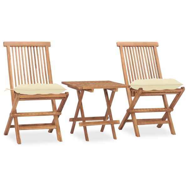 vidaXL Set comedor de jard&iacute;n plegable 3 piezas madera de teca cojines