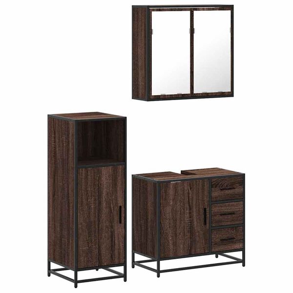 vidaXL Set de muebles ba&ntilde;o 3 pzas madera contrachapada roble marr&oacute;n