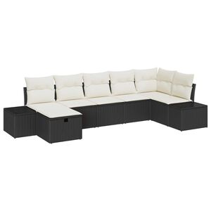 vidaXL Conjunto de sof&aacute; de jard&iacute;n 7 pcs Negro rat&aacute;n sint&eacute;tico