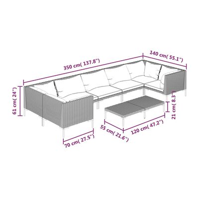vidaXL Set sofás de jardín 8 pzas cojines ratán sintético gris oscuro