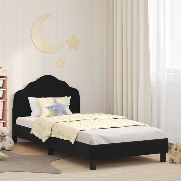 vidaXL Cama para ni&ntilde;os con cabecero Negro 90 x 190 cm Terciopelo