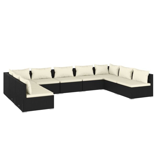 vidaXL Set de muebles de jard&iacute;n 9 pzas y cojines rat&aacute;n sint&eacute;tico negro