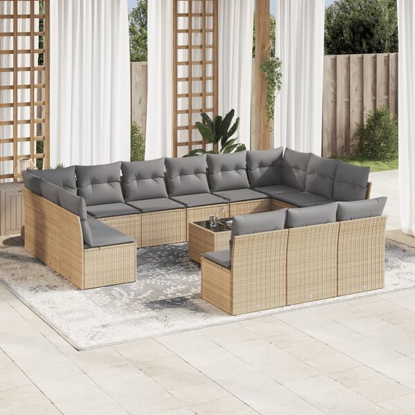 vidaXL Set sof&aacute;s de jard&iacute;n 14 pzas con cojines rat&aacute;n sint&eacute;tico beige