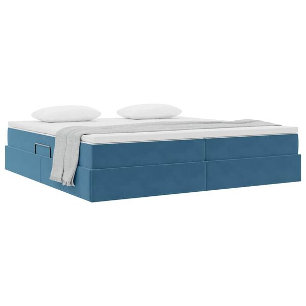 vidaXL Cama con almacenamiento y colch&oacute;n Azul Oscuro 200 x 200 cm