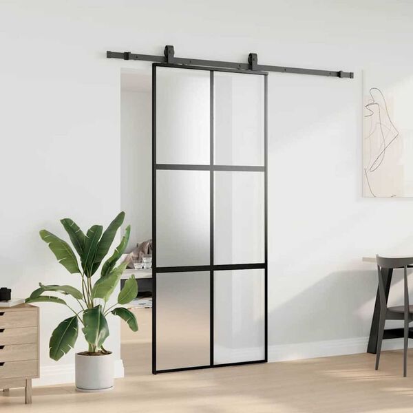 vidaXL Puerta corredera con herrajes negro 90x205 cm vidrio templado