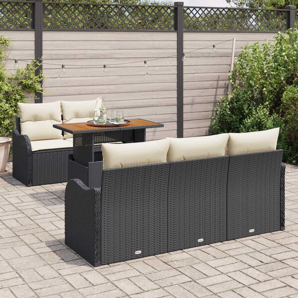 vidaXL Conjunto de sofá de jardín 6 pcs Negro Poliratán