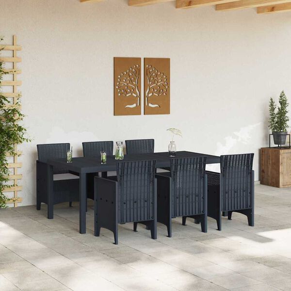 vidaXL Conjunto de Comedor de Jardín 7 pcs Antracita Ratan Polt