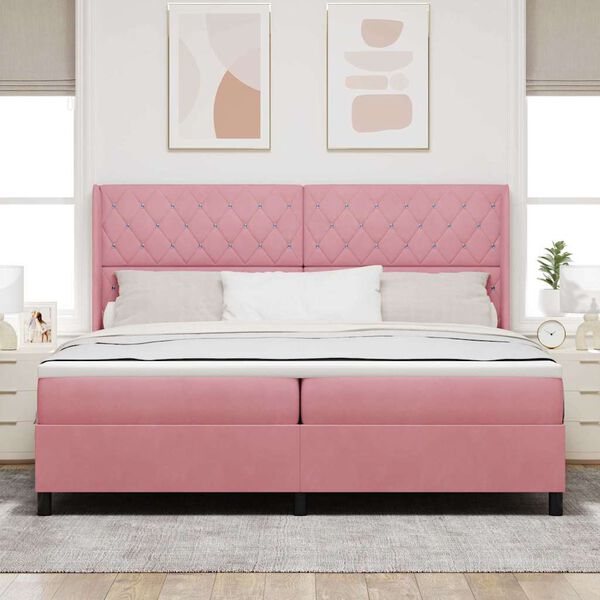 vidaXL Cama tipo Box Spring con colch&oacute;n Rosa 200 x 200 cm Terciopelo