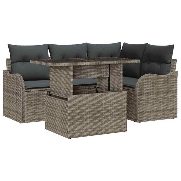 vidaXL Conjunto de sof&aacute; de jard&iacute;n 5 pcs Gris Rattan de Poli&eacute;ster