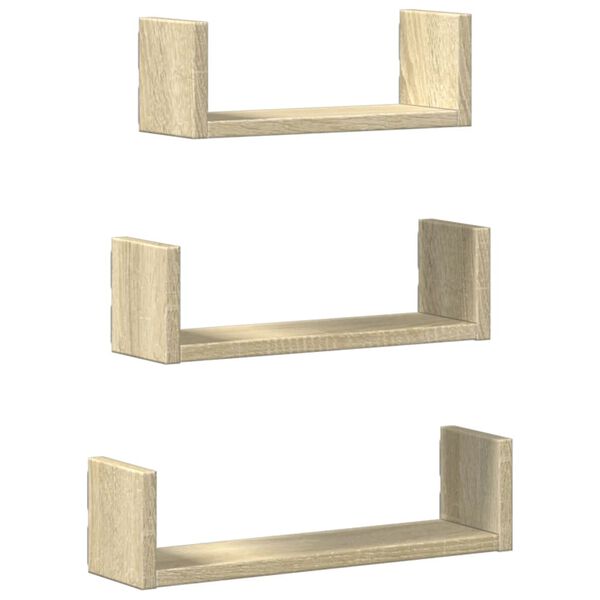 vidaXL Estante de pared 3 unidades madera de ingenier&iacute;a roble Sonoma