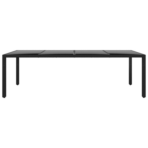 vidaXL Mesa jardín vidrio templado ratán sintético negro 250x100x75 cm