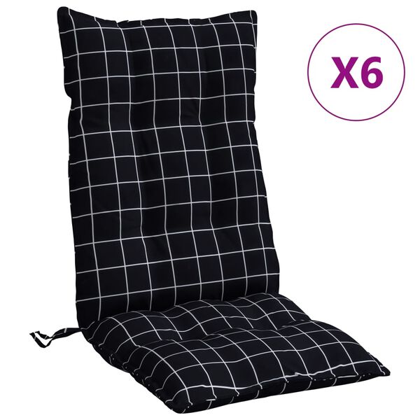 vidaXL Cojines para silla respaldo alto 6 uds tela a cuadros negro