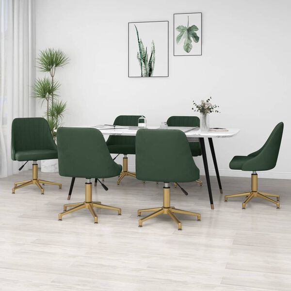 vidaXL Sillas de comedor giratorias 6 unidades terciopelo verde oscuro