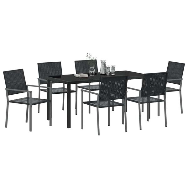 vidaXL Conjunto de Comedor de Jard&iacute;n 7 pcs Negro Rat&aacute;n sint&eacute;tico
