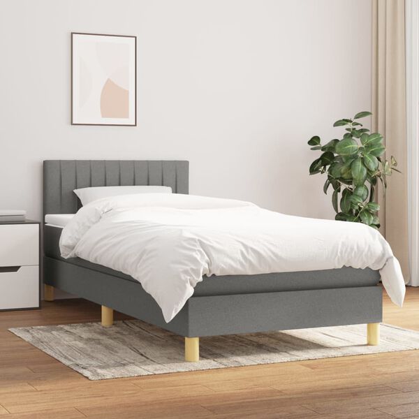 vidaXL Cama box spring con colch&oacute;n tela gris oscuro 90x190 cm