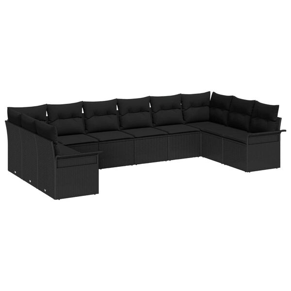 vidaXL Conjunto de sof&aacute; de jard&iacute;n 10 pcs Negro rat&aacute;n sint&eacute;tico