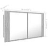 vidaXL Armario espejo baño luz LED acrílico gris hormigón 90x12x45 cm