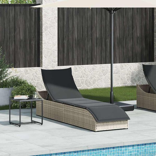 vidaXL Tumbona plegable con cojín y espacio gris claro ratán sintético