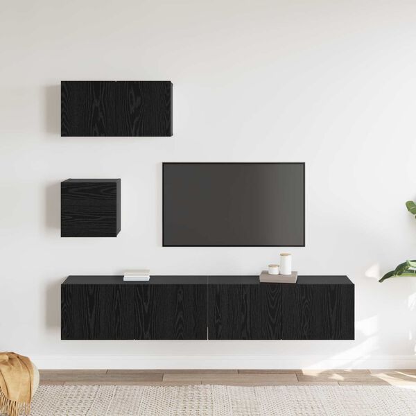 vidaXL Conjunto de mueble de TV 3 pcs Roble Negro Madera de ingenier&iacute;a