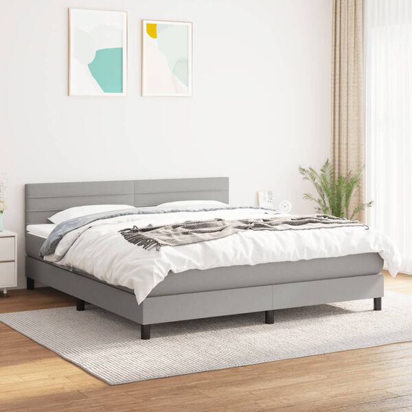 vidaXL Cama box spring con colch&oacute;n tela gris claro 160x200 cm