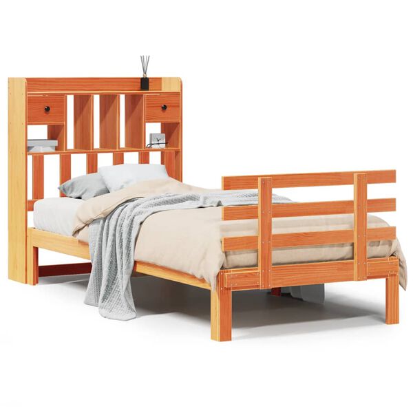 vidaXL Cama con estantería sin colchón madera maciza marrón 75x190 cm