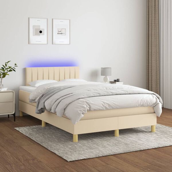 vidaXL Cama box spring con colch&oacute;n y LED tela crema 120x200 cm
