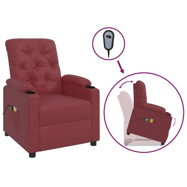 vidaXL Sill&oacute;n de masaje elevable cuero sint&eacute;tico rojo tinto