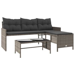 vidaXL Sof&aacute; de jard&iacute;n en forma de L con mesa y cojines rat&aacute;n PE gris