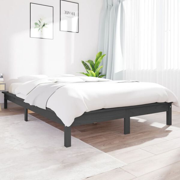 vidaXL Estructura de cama madera maciza de pino gris 140x200 cm