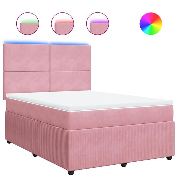 vidaXL Cama box spring con colch&oacute;n terciopelo rosa 140x200 cm