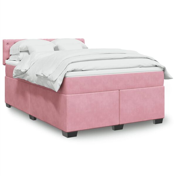 vidaXL Cama box spring con colch&oacute;n terciopelo rosa oscuro 140x200 cm