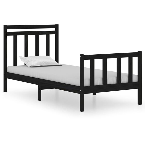 vidaXL Estructura de cama madera maciza individual negra 75x190 cm