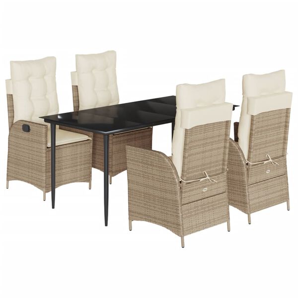 vidaXL Set comedor de jard&iacute;n 5 pzas con cojines rat&aacute;n sint&eacute;tico beige