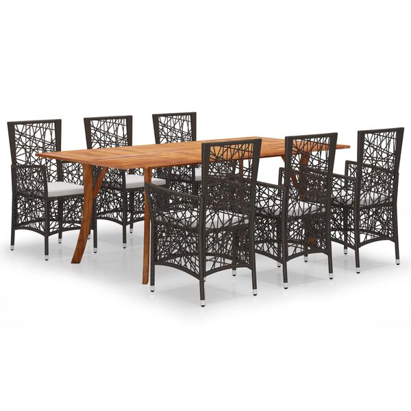 vidaXL Juego de comedor de jard&iacute;n de 7 piezas marr&oacute;n