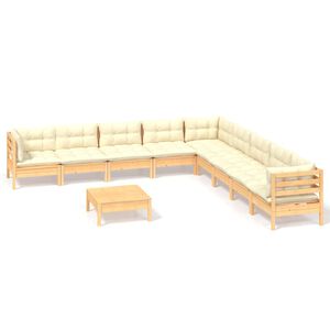 vidaXL Muebles de jard&iacute;n 10 pzas y cojines madera maciza de pino crema